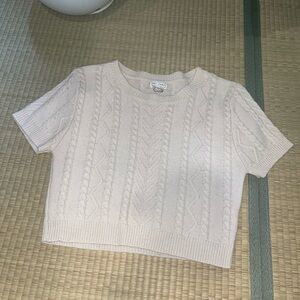 Emory Park White Cable Knit Boxy Short Sleeve Top
